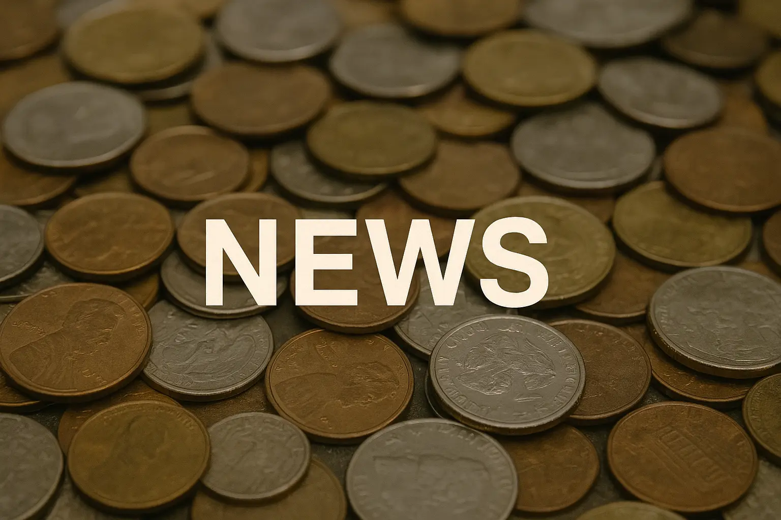 Những đồng tiền xu xếp chồng lên nhau với chữ NEWS nổi bật ở giữa.
